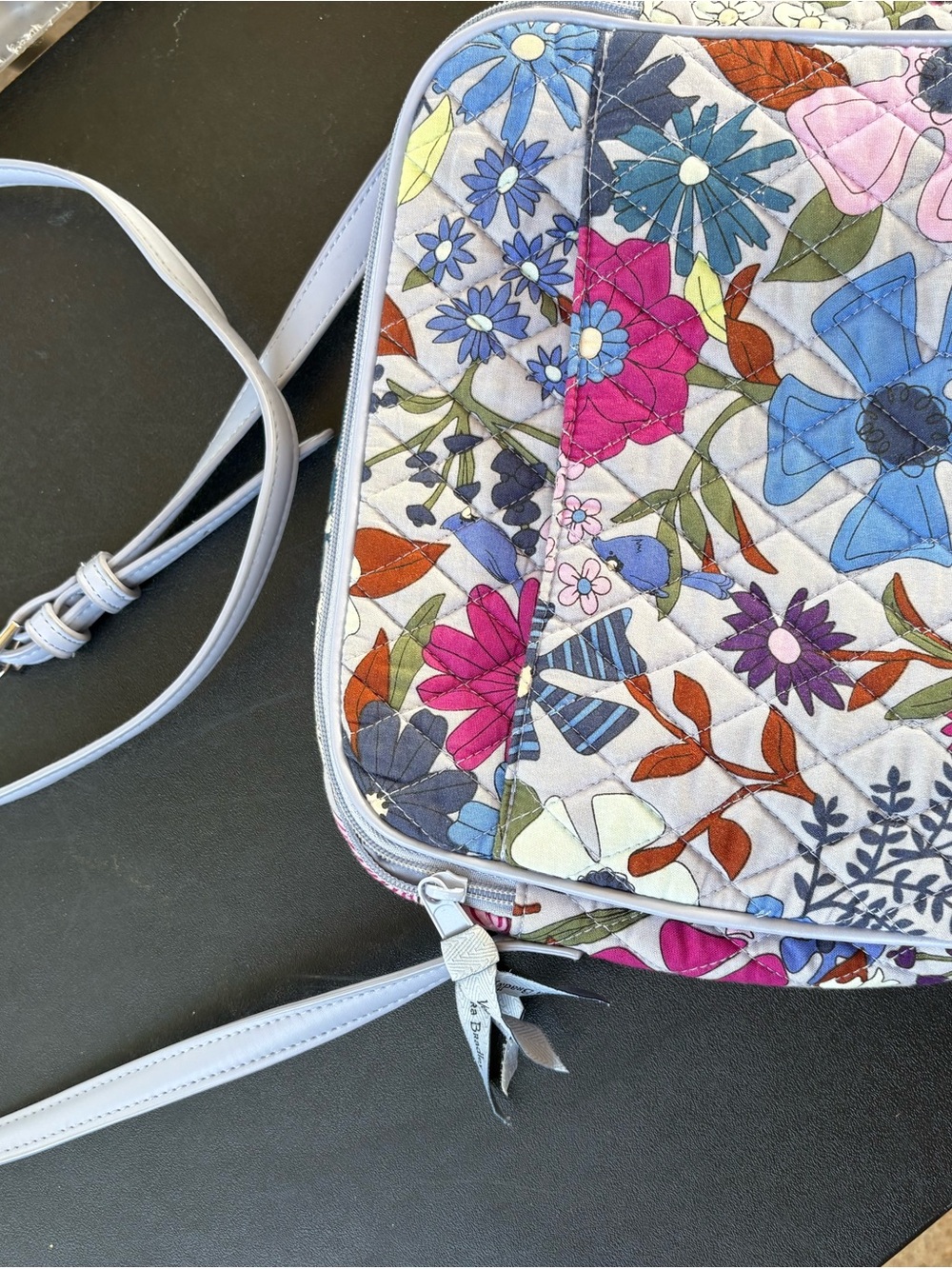 Vera Bradley Quilted Floral Crossbody - Light Blue Strap with Multicolor Flowers